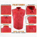 Milwaukee Leather Men's 'Iron Wash - Redline' Red Sleeveless Shirt - Cotton Button Up Shirt - MDM11681