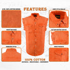 Milwaukee Leather Men's 'Iron Wash - Ember' Orange Sleeveless Shirt - Cotton Button Up Shirt - MDM11682