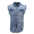 Milwaukee Leather Men's 'Iron Wash - Blue Riot' Light Blue Sleeveless Shirt - Cotton Button Up Shirt - MDM11684