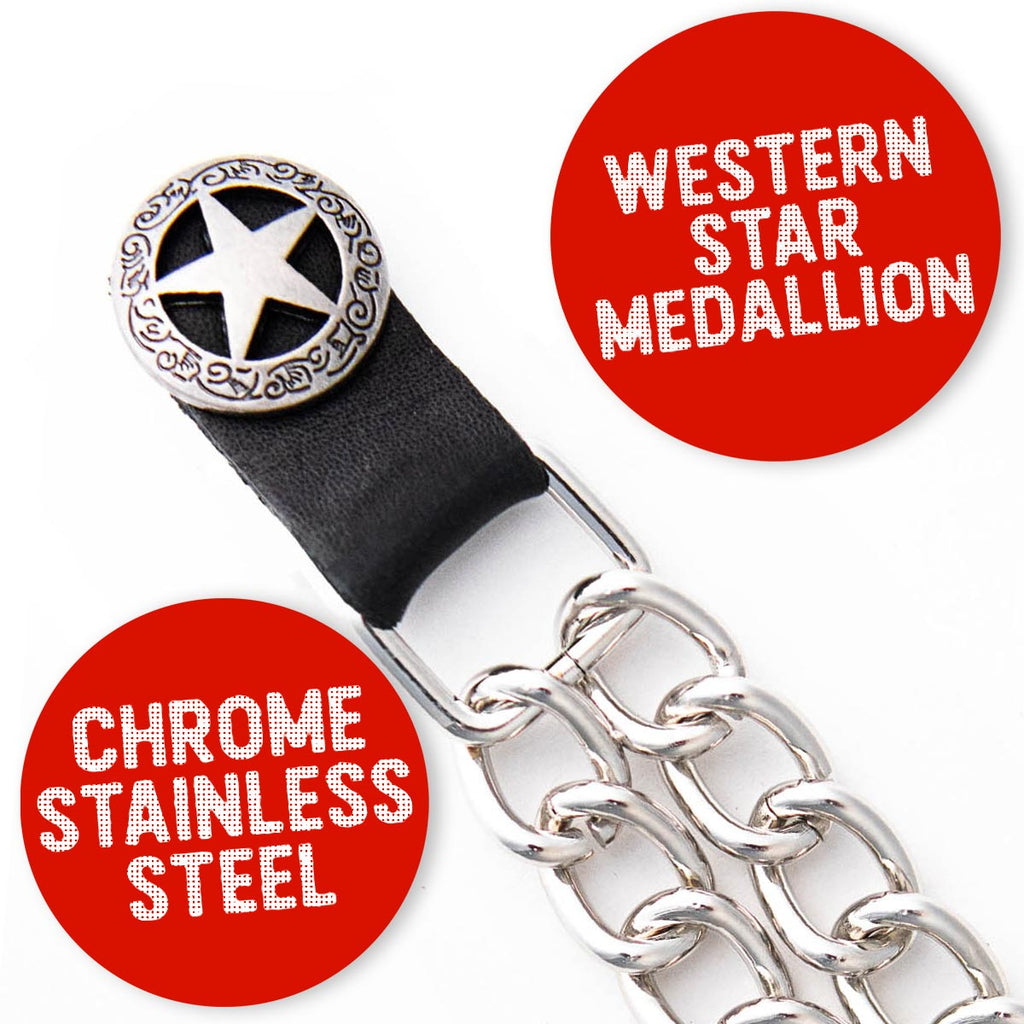Milwaukee Leather Western Star Medallion Vest Extender - Double Chrome Chains Genuine Leather 6.5" Extension 4-PCS MLA6001SET