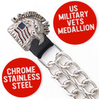 Milwaukee Leather US Military Vet Medallion Vest Extender - Double Chrome Chains Genuine Leather 6.5" Extension 4-PCS MLA6023SET