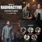 MMCC Men's Radioactive Black Gray Green Plaid Long Sleeve Flannel Shirt - Button-Up - MMC11602