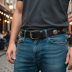 Milwaukee Leather MP7108 Men's Cross Circle Black Leather Belt w/ Interchangeable Buckle - 1.5 inches Wide