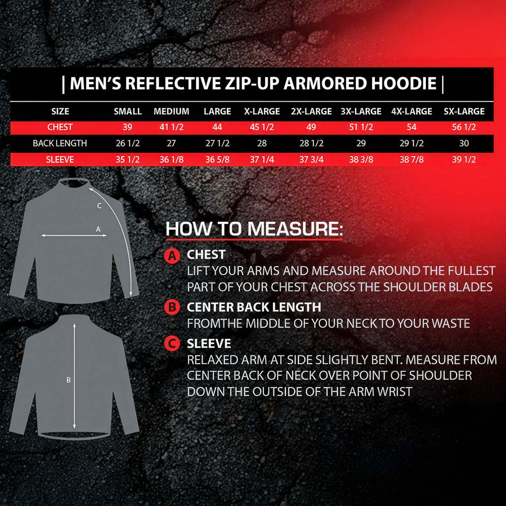 Milwaukee Leather Men's Bare Bones Black Reflective CE Armored Riding Hoodie, Shoulder and Elbow Armor - MPM1798