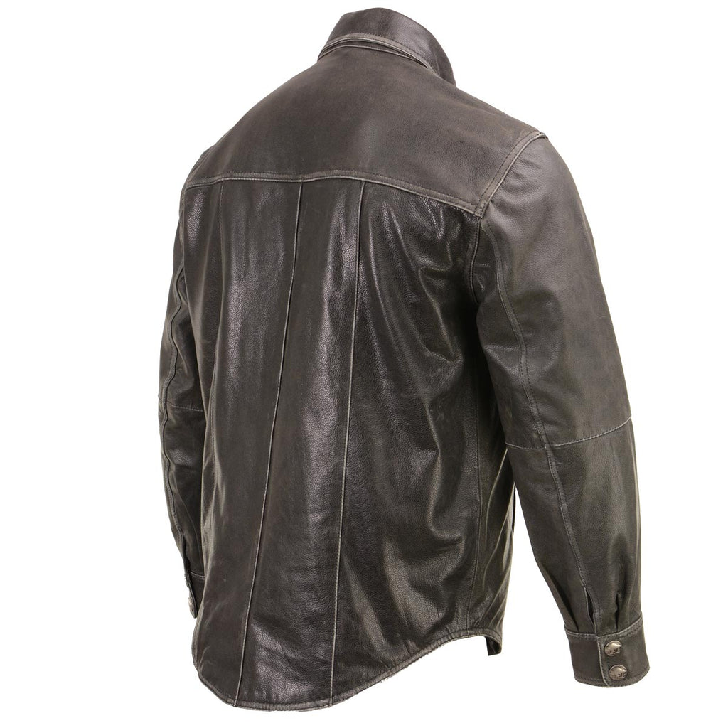 Milwaukee Leather MLM1612 Men's Distressed Grey Casual Biker Rider Leather Shirt w/ Vintage 5 Cent Buffalo Buttons