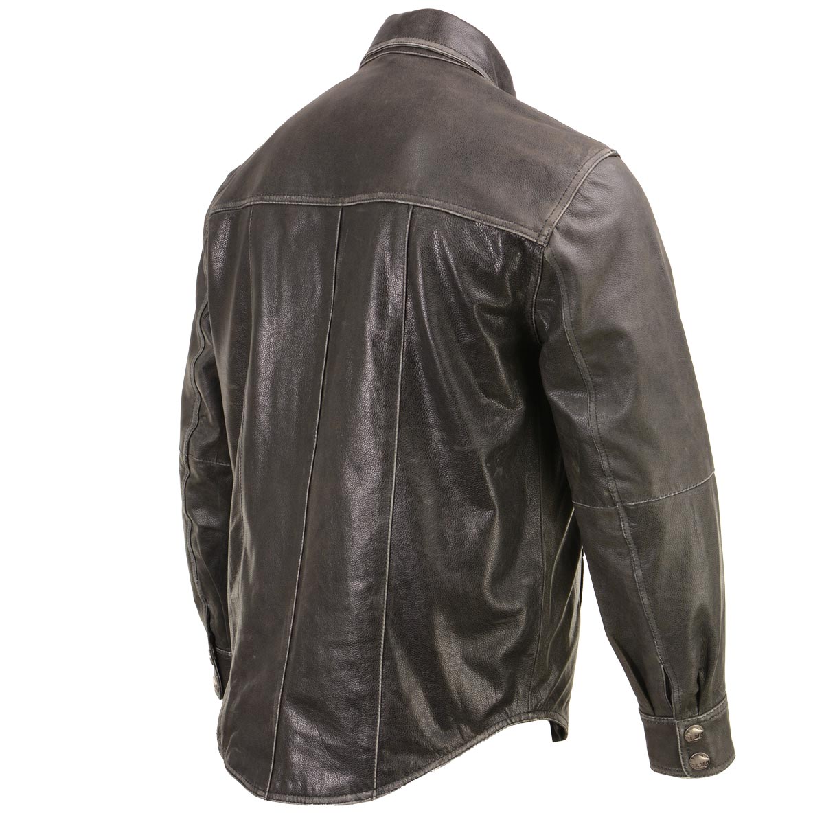 Milwaukee Leather MLM1612 Men's Distressed Grey Casual Biker Rider Leather Shirt w/ Vintage 5 Cent Buffalo Buttons