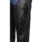 Milwaukee Leather Women's Leather Motorcycle Chaps w/ Embroidery Detail, Adjustable Fit Riding Gear - LKL16701