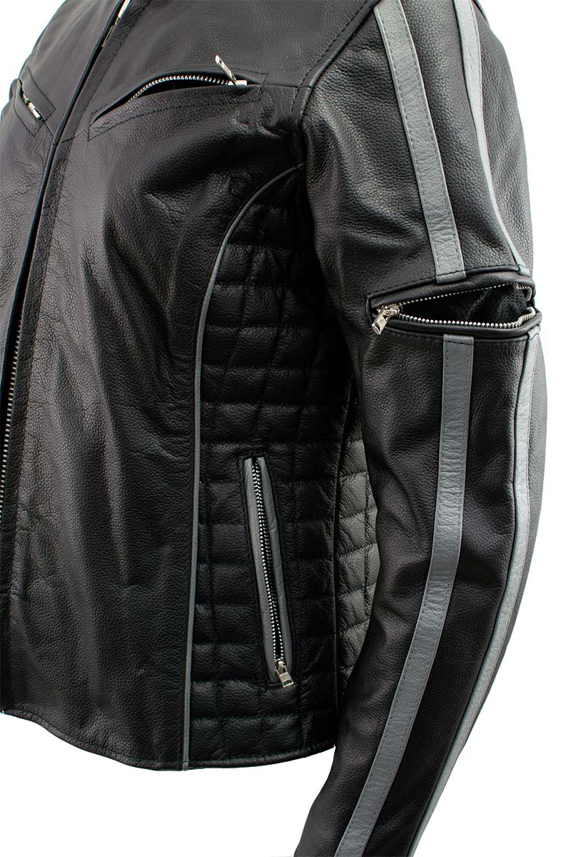 Milwaukee Leather LKL27000 Women’s  Black with Silver Multi Vented Leather Motorcycle Jacket