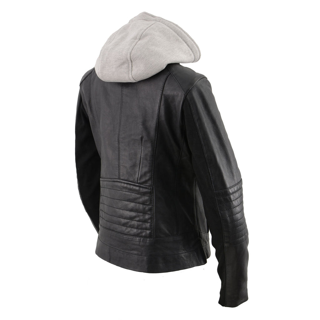 Milwaukee Leather LKL2737 Women's Black Premium Leather Motorcycle Biker Racer Style Scuba Jacket w/ Hoodie