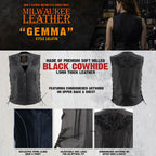 Milwaukee Leather Women's Gemma Black Leather Motorcycle Vest with Side Laces - LKL4716