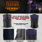Milwaukee Leather Women's Gemma Black Leather Motorcycle Vest with Side Laces