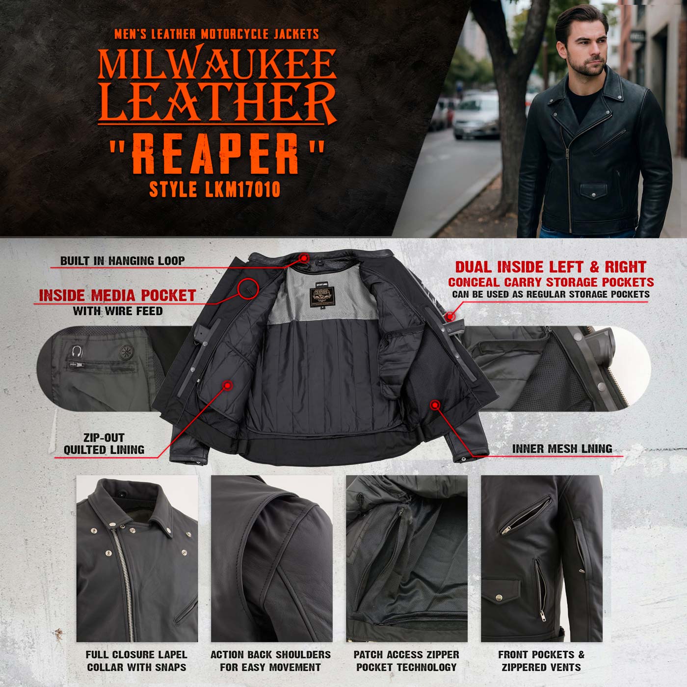 Milwaukee Leather LKM17010 Men's Reaper Premium Matte Black