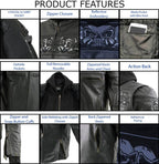 Milwaukee Leather Men's Futile CE Armored Leather Motorcycle Jacket w/ Hoodie Liner, Reflective Skull - LKM17016