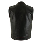 Milwaukee Leather LKM3780 Men's Black Premium Leather Motorcycle Rider Vest w/ Red Stitching and USA Inside Flag Lining