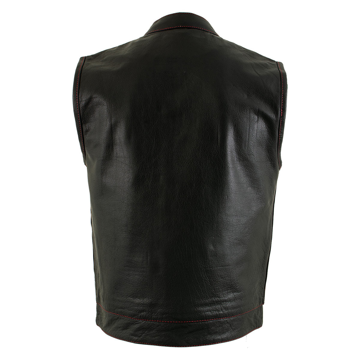 Milwaukee Leather LKM3780 Men's Black Premium Leather Motorcycle Rider Vest w/ Red Stitching and USA Inside Flag Lining