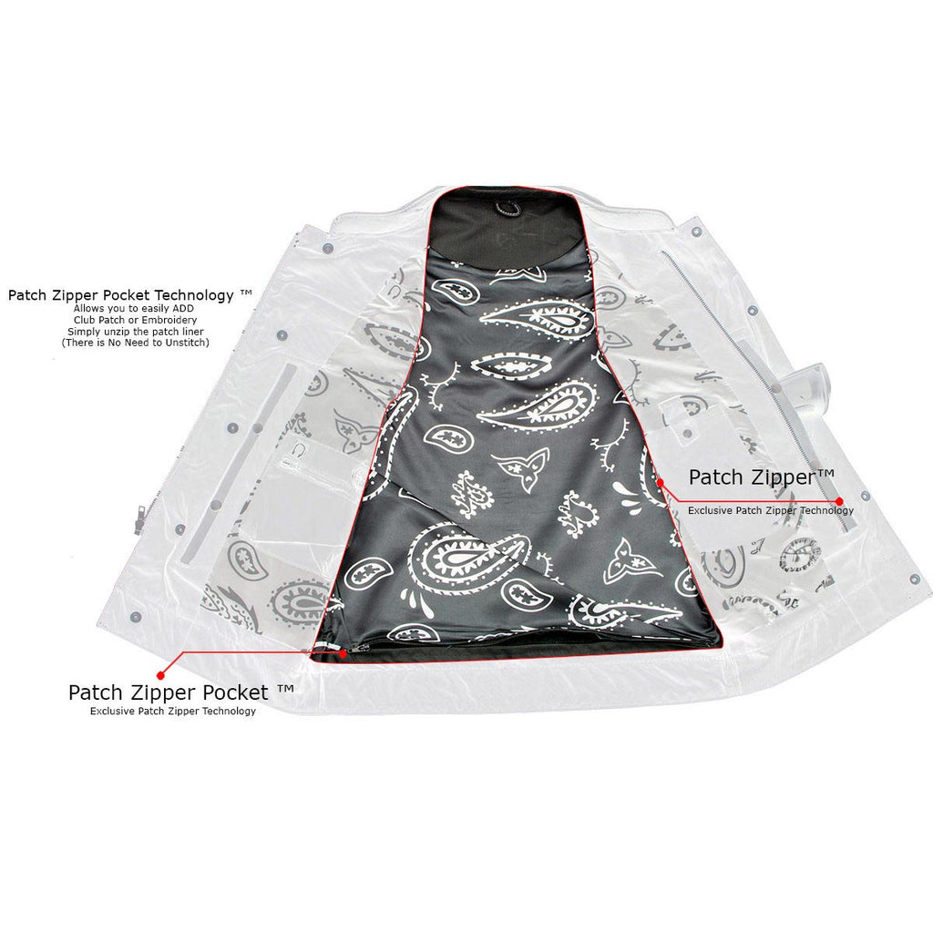 Milwaukee Leather LKM3781 Men's Black Premium Leather Motorcycle Biker Rider Vest w/ White Stitching and Paisley Liner