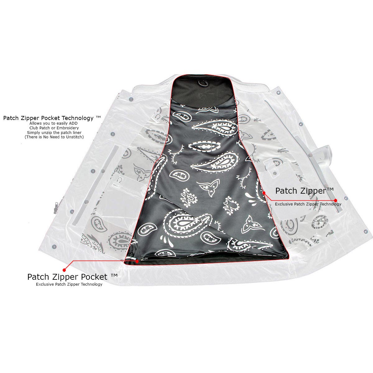 Milwaukee Leather LKM3781 Men's Black Premium Leather Motorcycle Biker Rider Vest w/ White Stitching and Paisley Liner