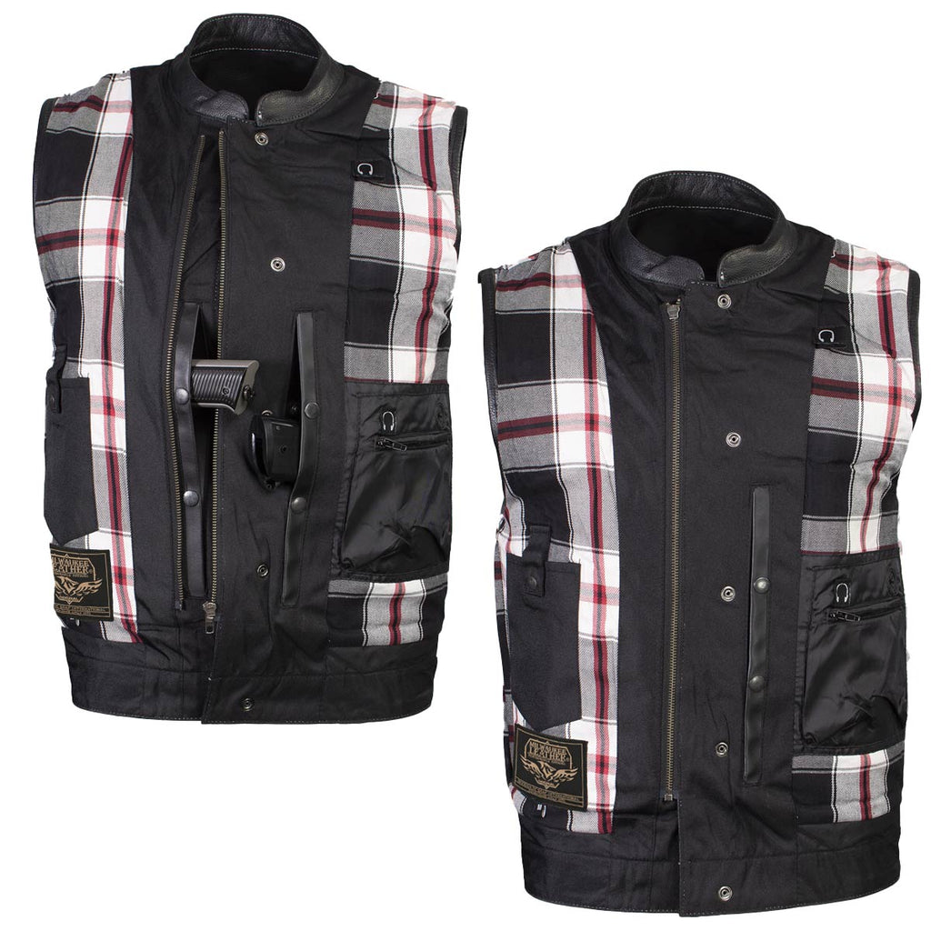 Milwaukee Leather LKM3783 Men's Classic Black Leather Motorcycle Vest with Inside Flannel Liner