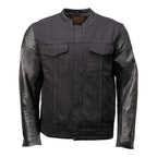 Milwaukee Leather MDM1003 Men's Black Denim Motorcycle Jacket with Leather Sleeves and Patch Back