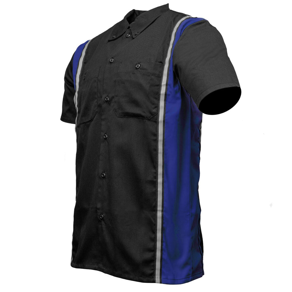 Milwaukee Motorcycle Clothing Co. Men’s Blk/Blue Mechanic Work Shirt – w / Reflective Strip, Rider‑Built MDM11609