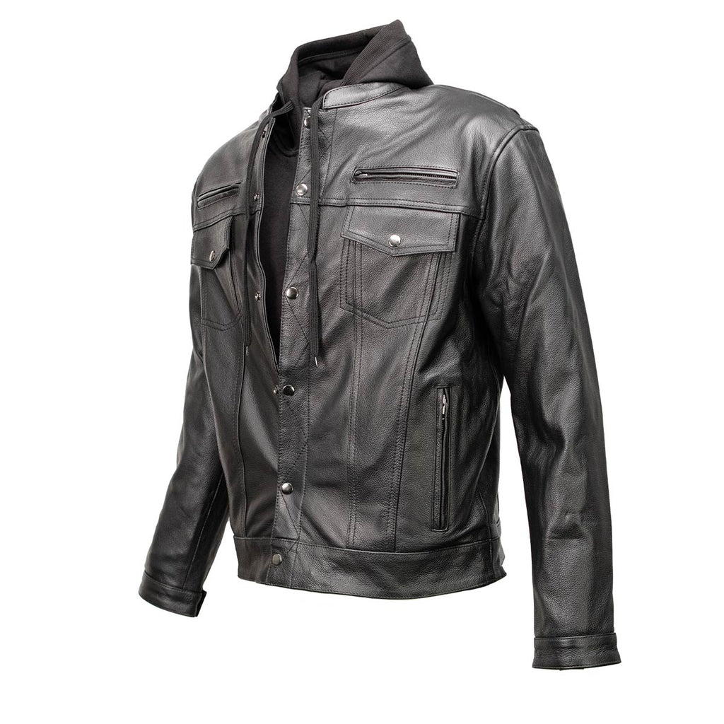 Milwaukee Leather Men's Leather Shirt Jacket with Removable Hoodie and Patch Access - MLM1614