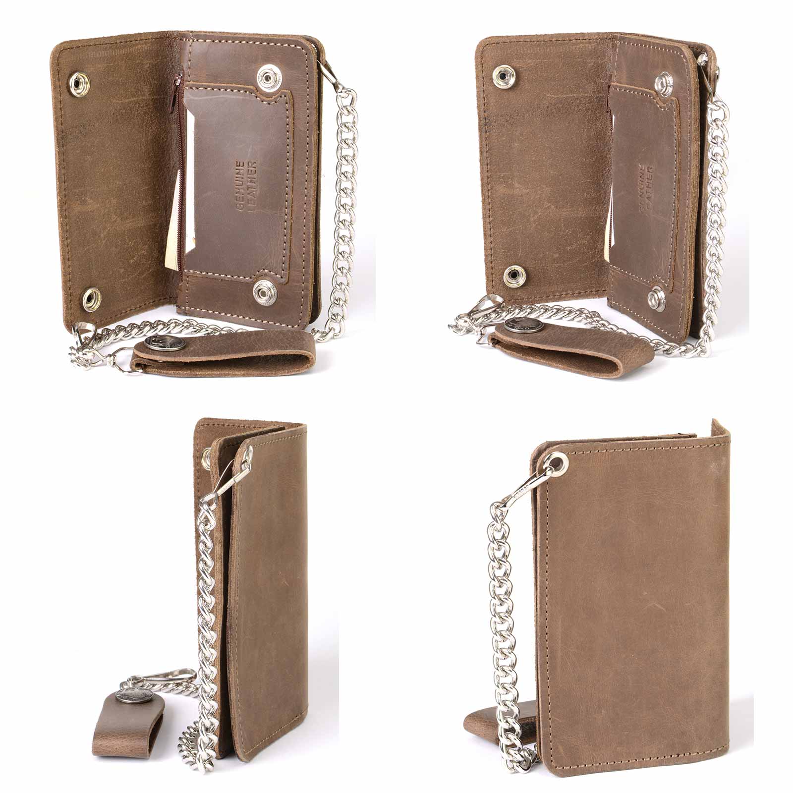 Milwaukee Leather Men's Genuine Leather Bi-Fold Biker Wallets w/ Anti-Theft Stainless Steel Chain