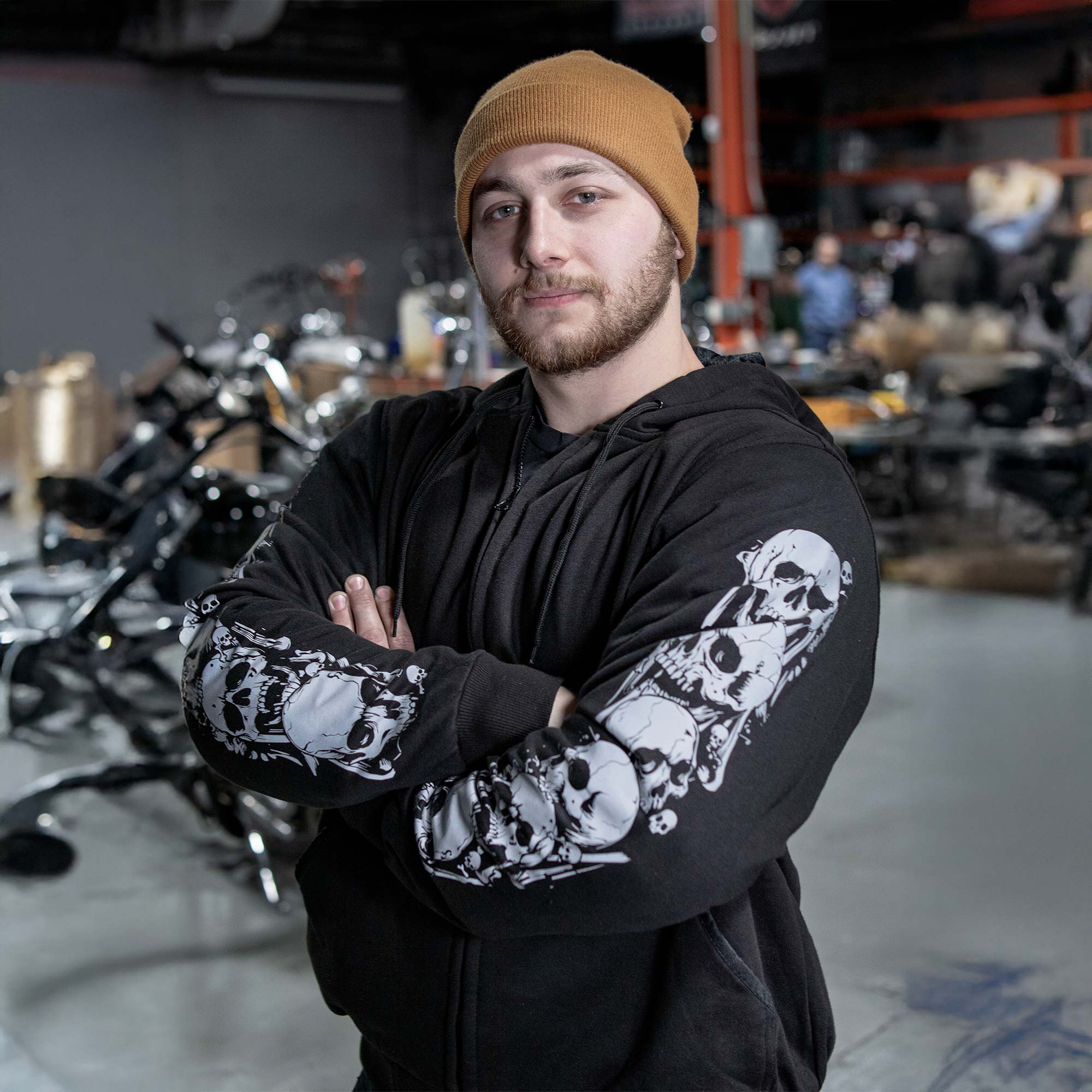 MMCC Men’s Bare Bones Hoodie - Reflective Skull Graphics Front & Back, Full Zip, 100 % Cotton - MPM1680