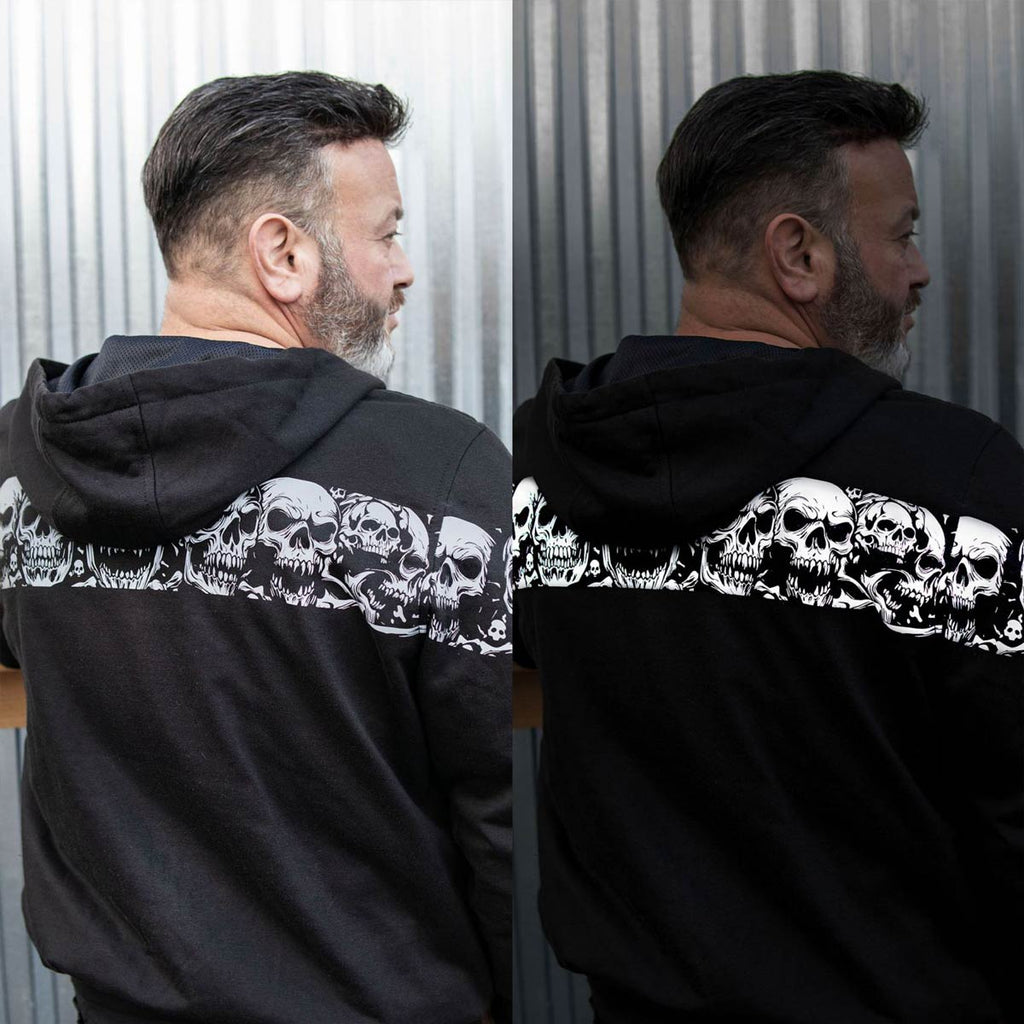 Milwaukee Leather Men's Bare Bones Black Reflective CE Armored Riding Hoodie, Shoulder and Elbow Armor - MPM1798