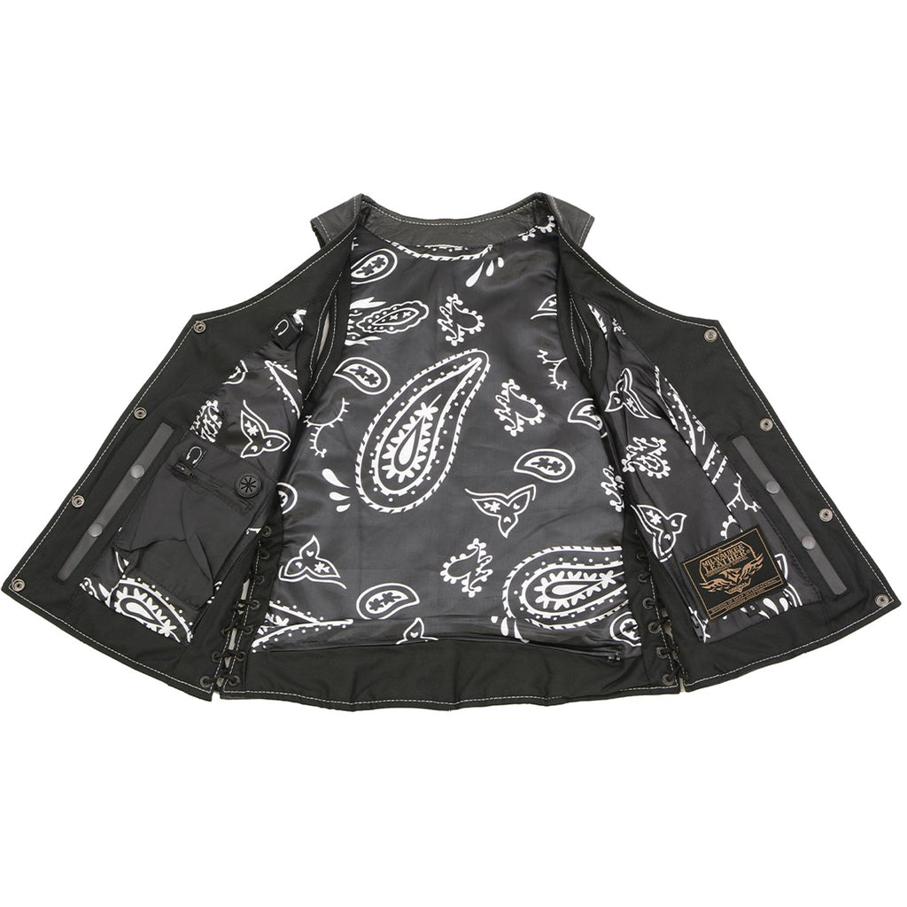 Milwaukee Leather LKL4711 Women's Black Premium Leather Motorcycle Vest with Side Lace Adjustment