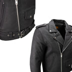 Milwaukee Leather LKM1702 Men's Vintage Flat Black Motorcycle Biker Leather Jacket w/ CE Armor Protection