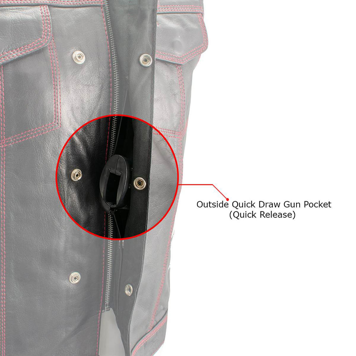 Milwaukee Leather LKM3780 Men's Black Premium Leather Motorcycle Rider Vest w/ Red Stitching and USA Inside Flag Lining