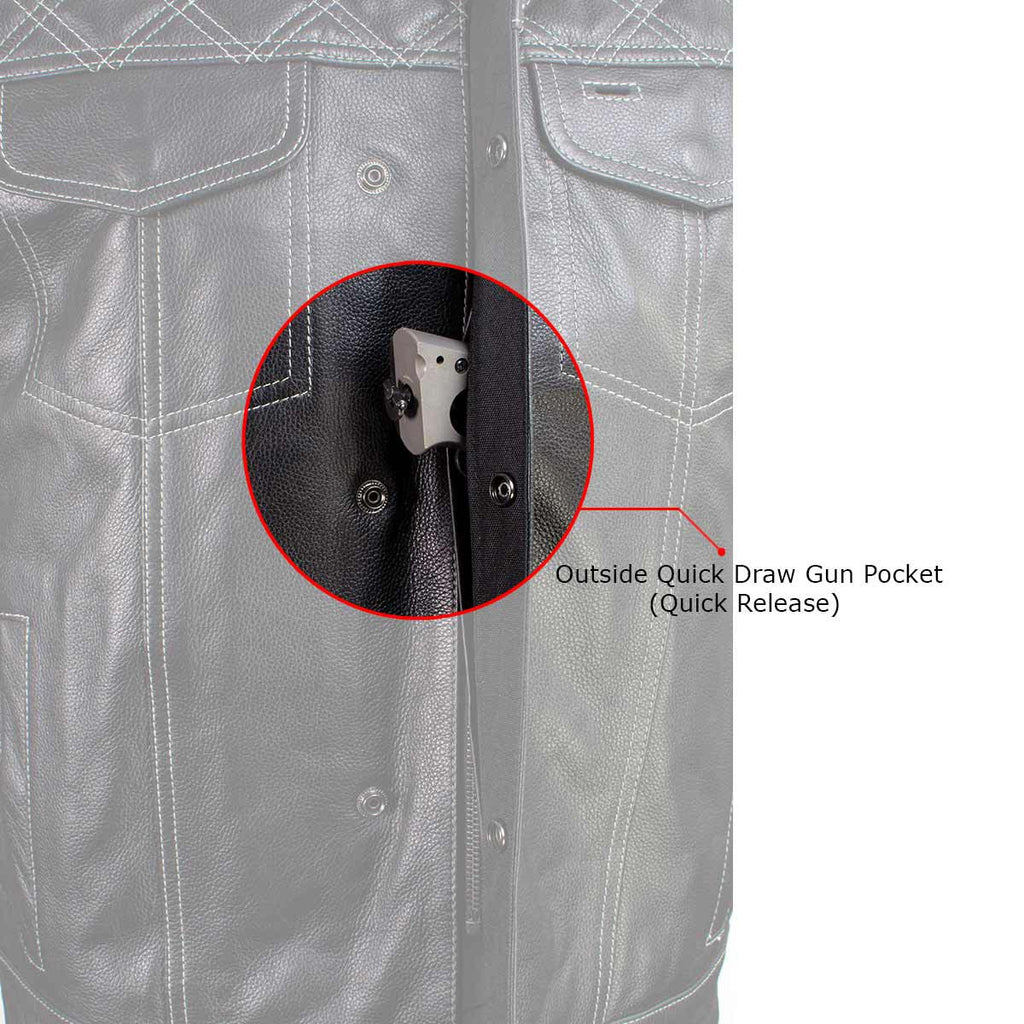 Milwaukee Leather LKM3784 Men's Classic Black Leather Motorcycle Rider Vest Stars and Stripes Design w/ USA Flag Liner