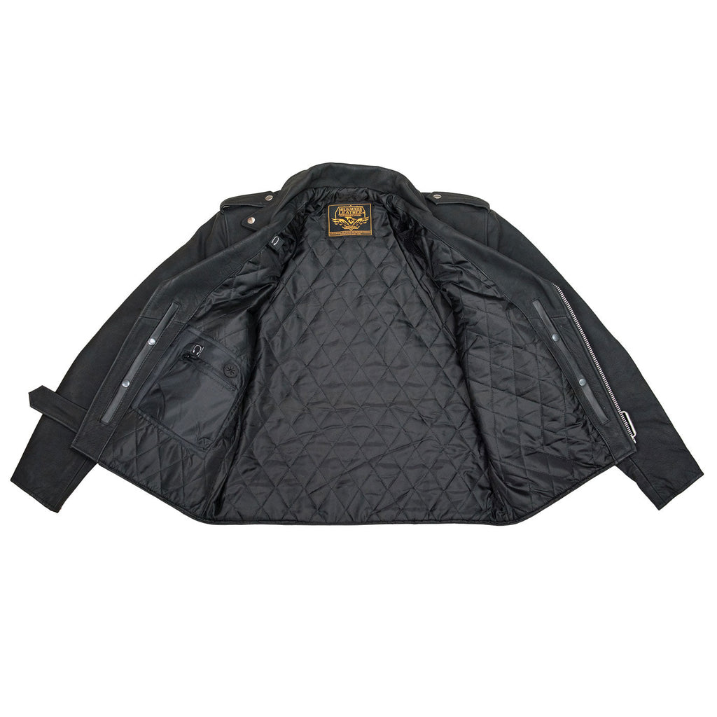 Milwaukee Leather LKM1702 Men's Vintage Flat Black Motorcycle Biker Leather Jacket w/ CE Armor Protection
