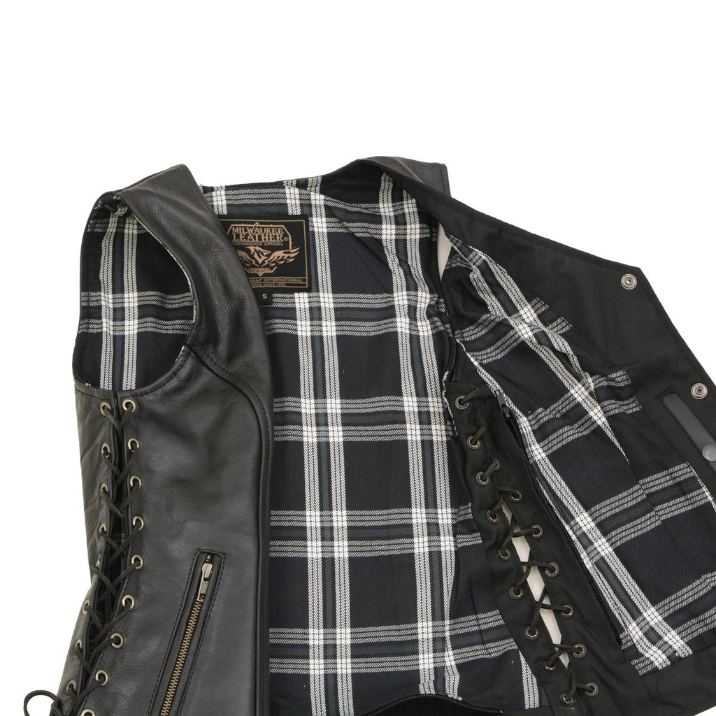 Milwaukee Leather LKL4710 Women's Black Premium Leather Motorcycle Biker Rider Vest w/ Snap Button Closure
