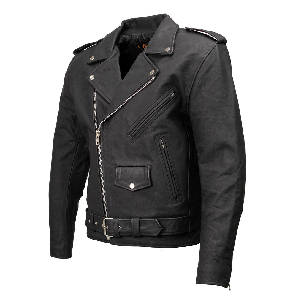 Milwaukee Leather LKM1702 Men's Vintage Flat Black Motorcycle Biker Leather Jacket w/ CE Armor Protection