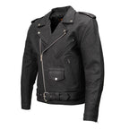 Milwaukee Leather LKM1702 Men's Vintage Flat Black Motorcycle Biker Leather Jacket w/ CE Armor Protection
