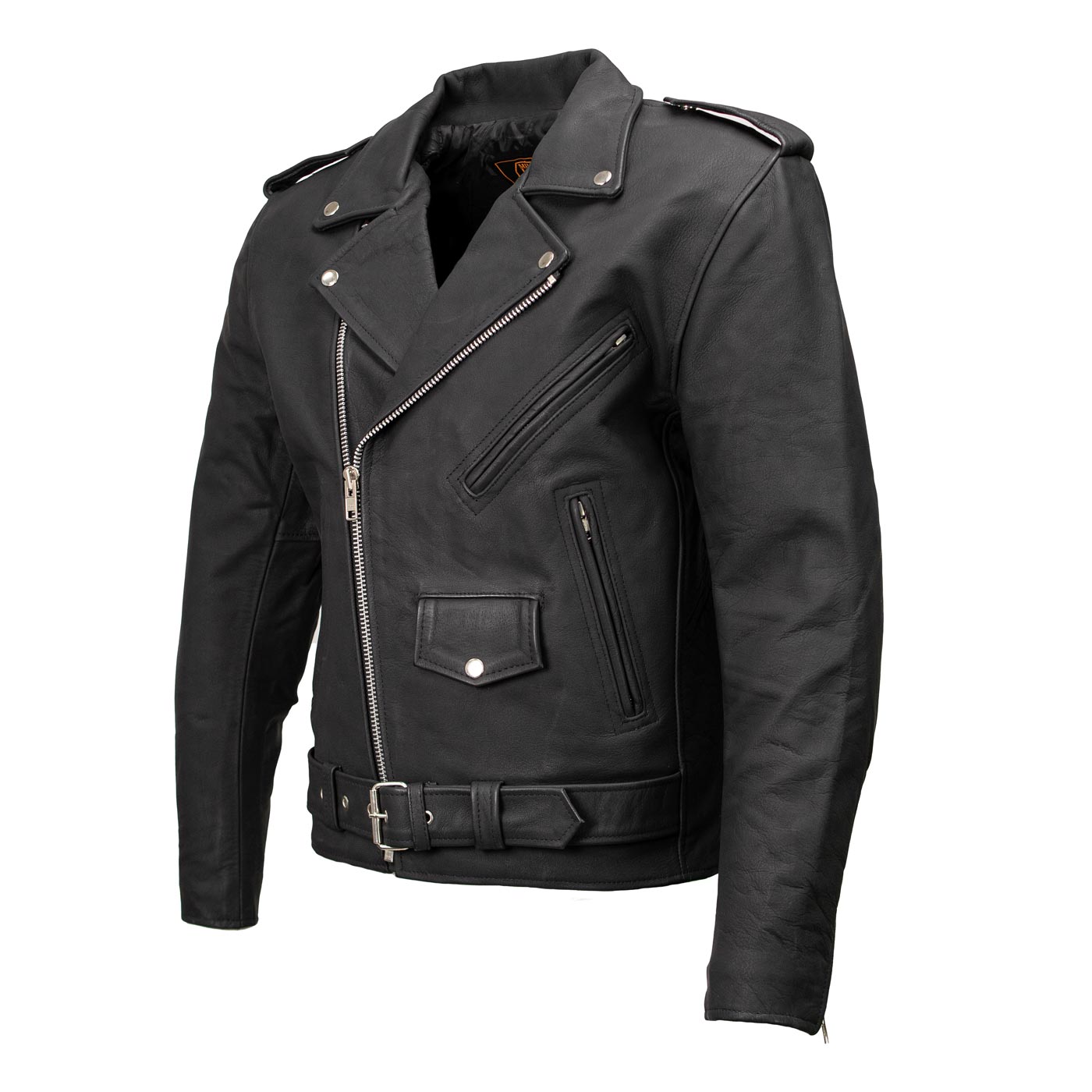 Milwaukee Leather LKM1702 Men's Vintage Flat Black Motorcycle Biker Leather Jacket w/ CE Armor Protection