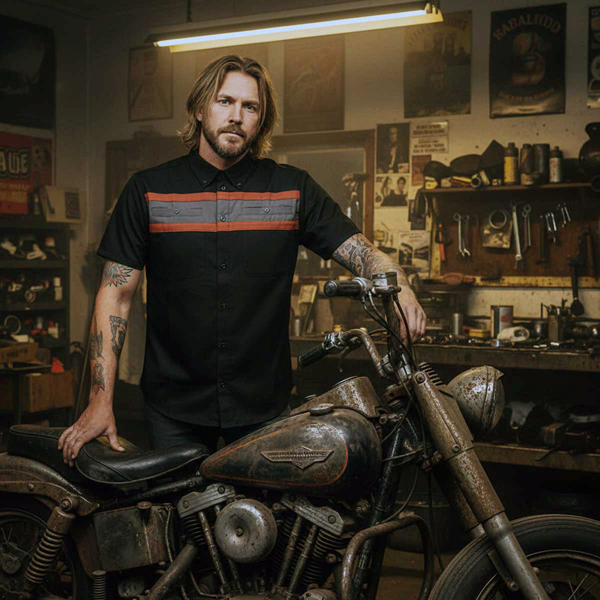 MMCC Men's Petrol Classic Mechanic Button Up Shirt - Dual Chest Pockets - Microfiber Panel - Rider Ready - MMC16008