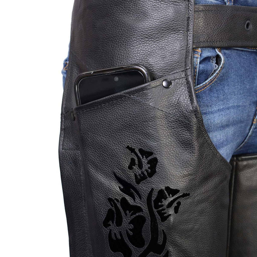 Milwaukee Leather Women's Leather Motorcycle Chaps w/ Embroidery Detail, Adjustable Fit Riding Gear - LKL16701