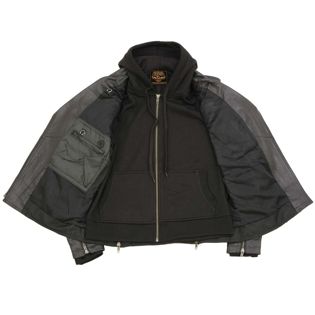 Milwaukee Leather LKL2739 Women's Black Premium Leather Vented Motorcycle Biker Jacket w/ Hoodie