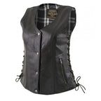 Milwaukee Leather LKL4710 Women's Black Premium Leather Motorcycle Biker Rider Vest w/ Snap Button Closure