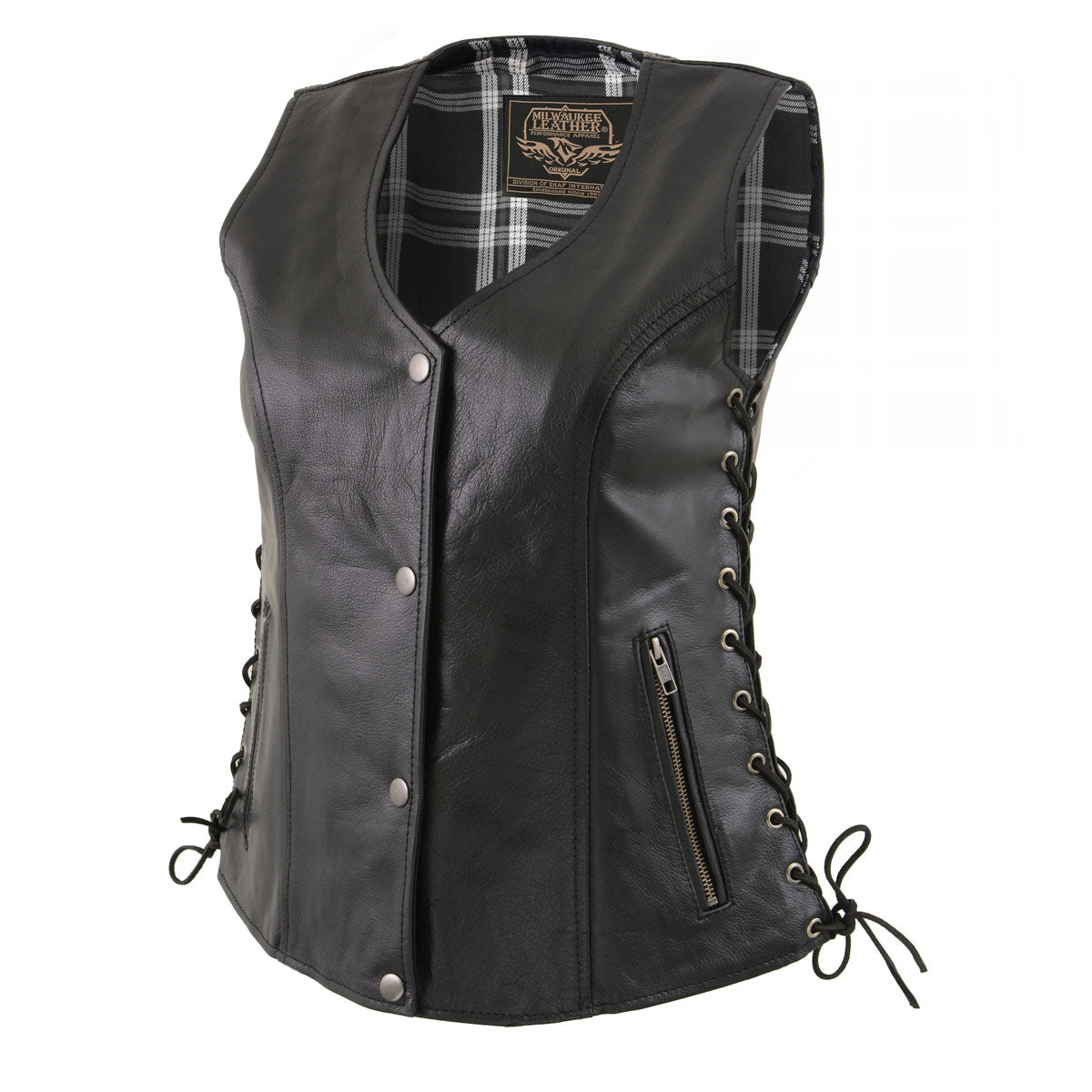 Milwaukee Leather LKL4710 Women's Black Premium Leather Motorcycle Biker Rider Vest w/ Snap Button Closure