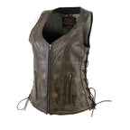 Milwaukee Leather Women's Bella Distressed Brown Leather Motorcycle Vest with Side Laces - LKL4719