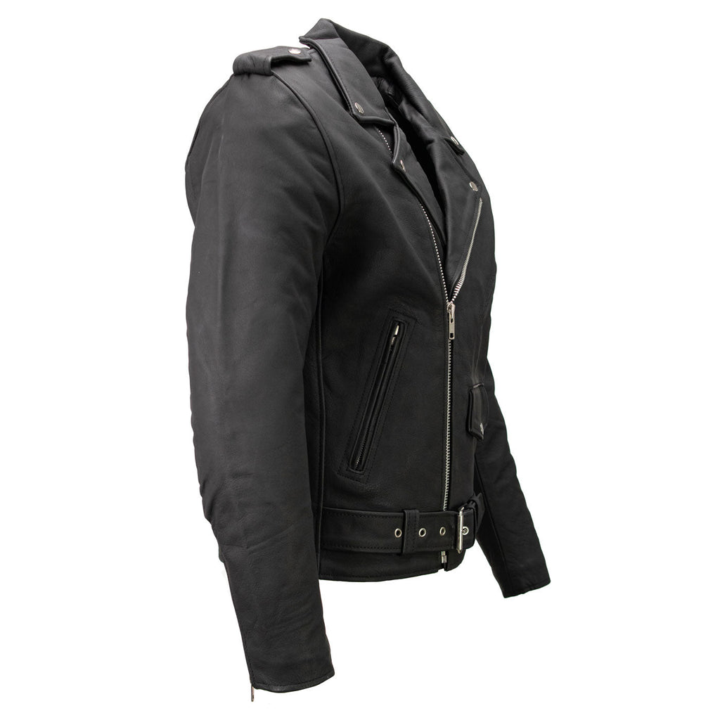 Milwaukee Leather LKM1702 Men's Vintage Flat Black Motorcycle Biker Leather Jacket w/ CE Armor Protection