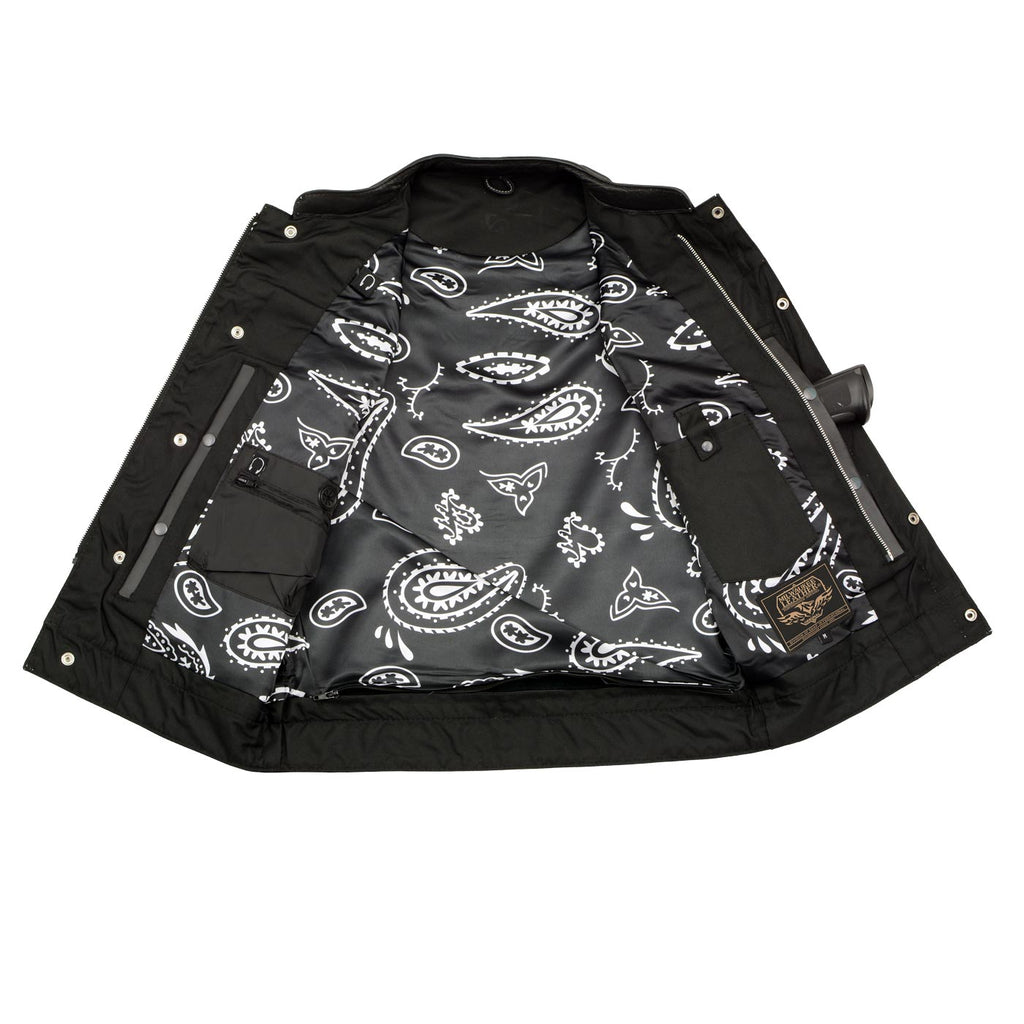 Milwaukee Leather LKM3781 Men's Black Premium Leather Motorcycle Biker Rider Vest w/ White Stitching and Paisley Liner