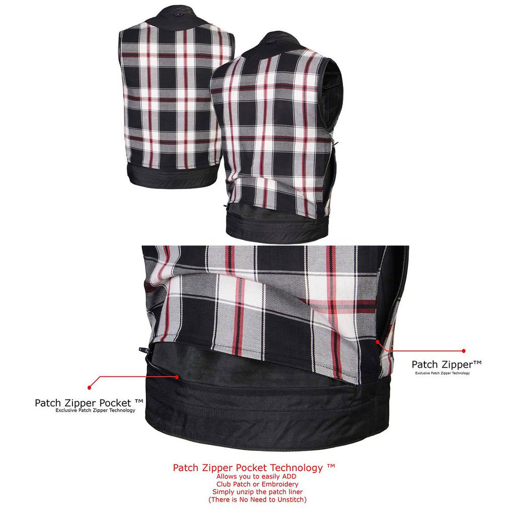 Milwaukee Leather LKM3783 Men's Classic Black Leather Motorcycle Vest with Inside Flannel Liner