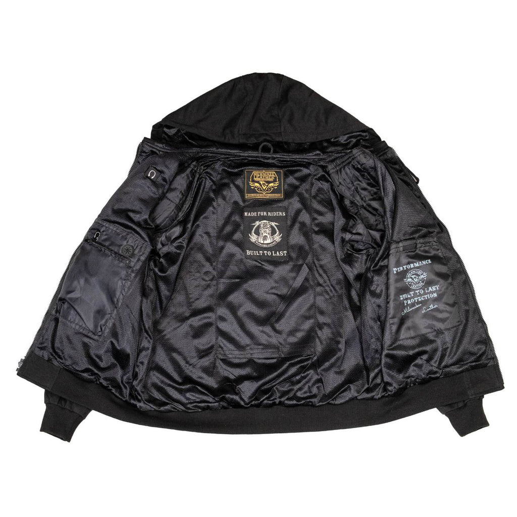 Milwaukee Leather Men's Bare Bones Black Reflective Skull CE Armored Riding Hoodie, Shoulder & Elbow Armor - MPM1797