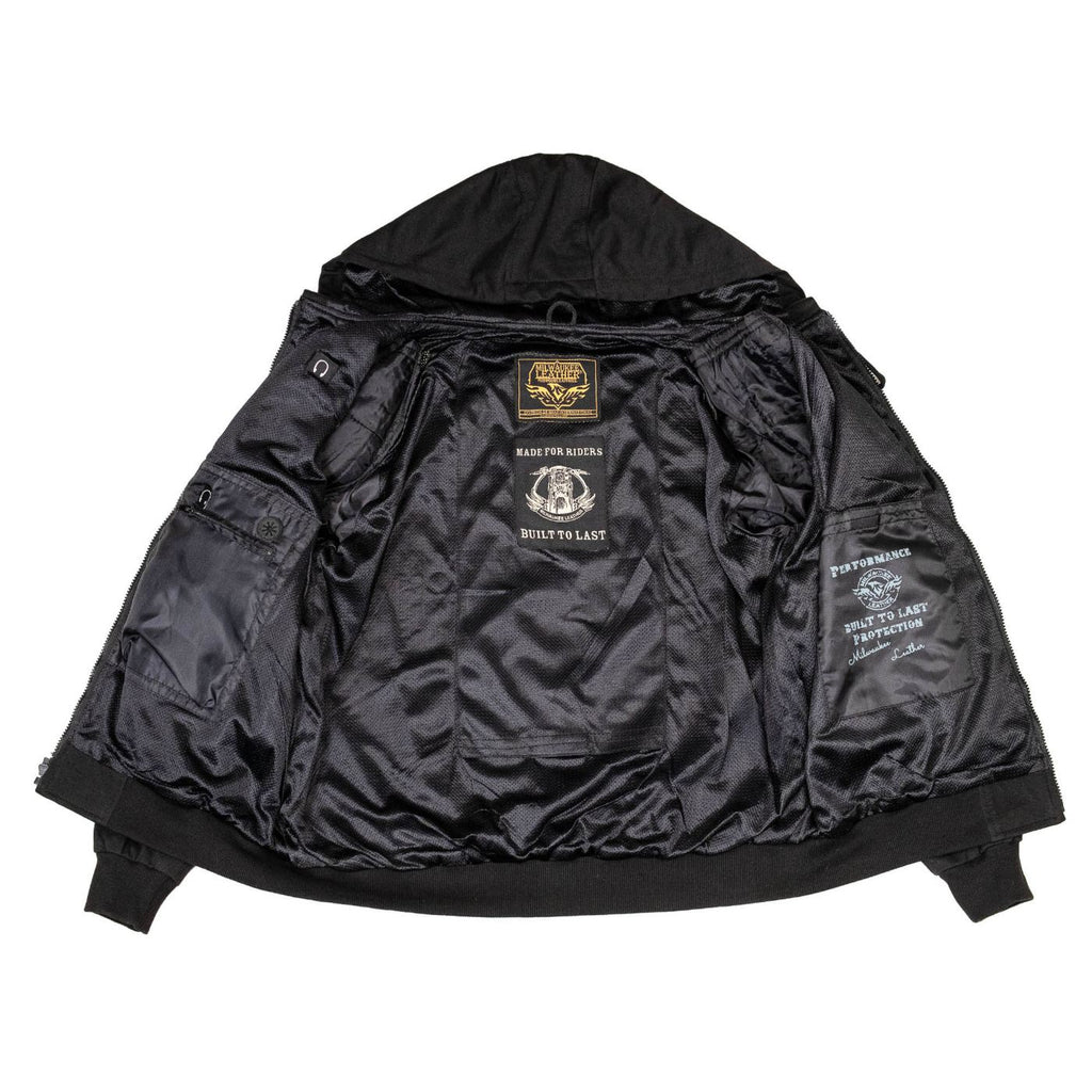 Milwaukee Leather Men's Bare Bones Black Reflective CE Armored Riding Hoodie, Shoulder and Elbow Armor - MPM1798