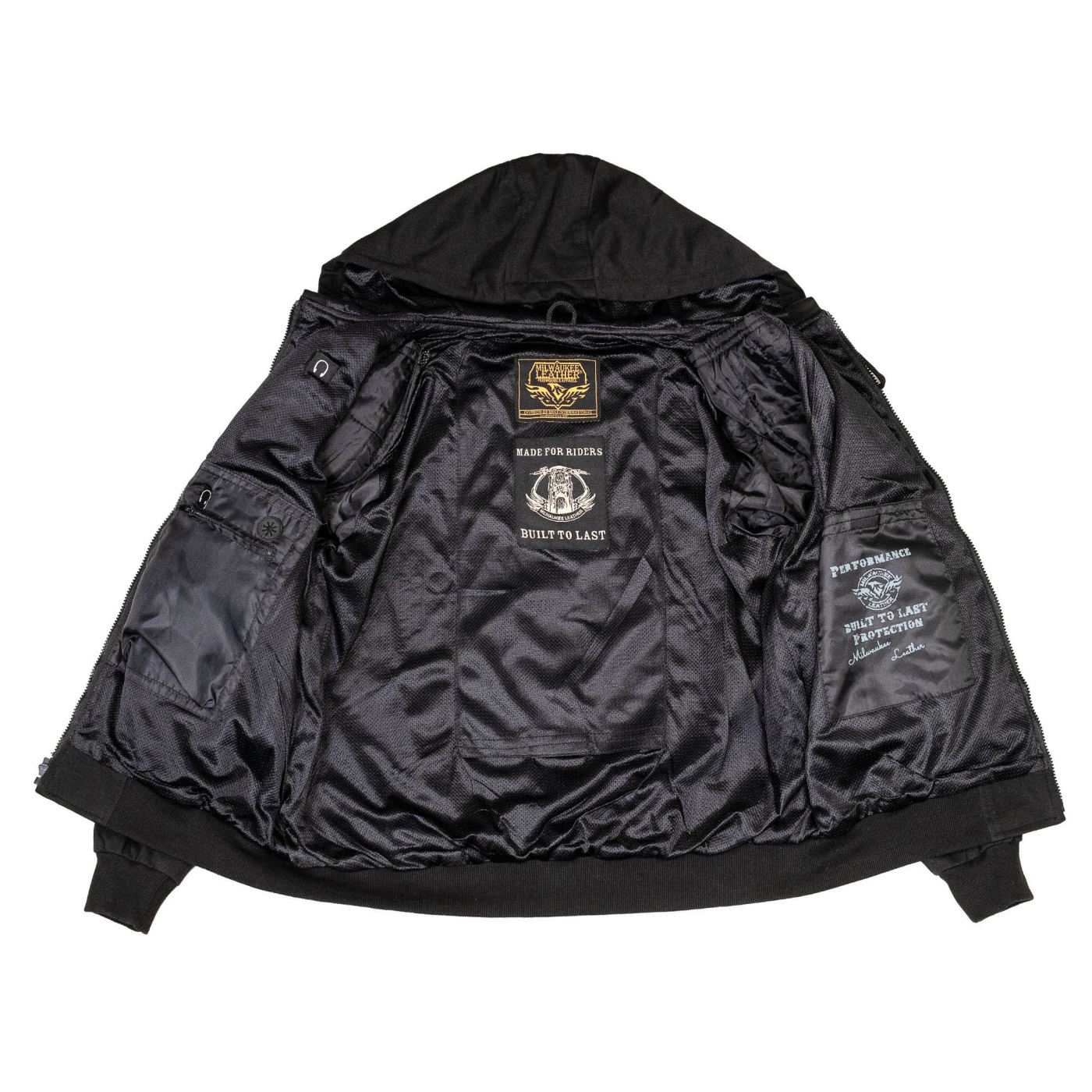 Milwaukee Leather Men's Bare Bones Black Reflective CE Armored Riding Hoodie, Shoulder and Elbow Armor - MPM1798