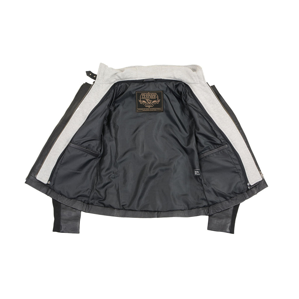 Milwaukee Leather LKL2737 Women's Black Premium Leather Motorcycle Biker Racer Style Scuba Jacket w/ Hoodie